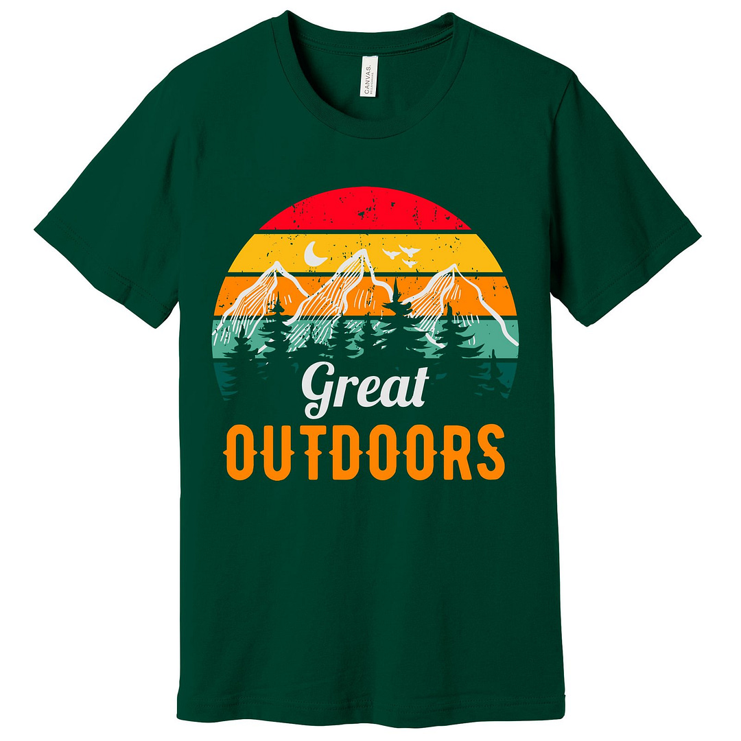 Evergreen T-Shirt featuring colorful design with Great Outdoors Text.