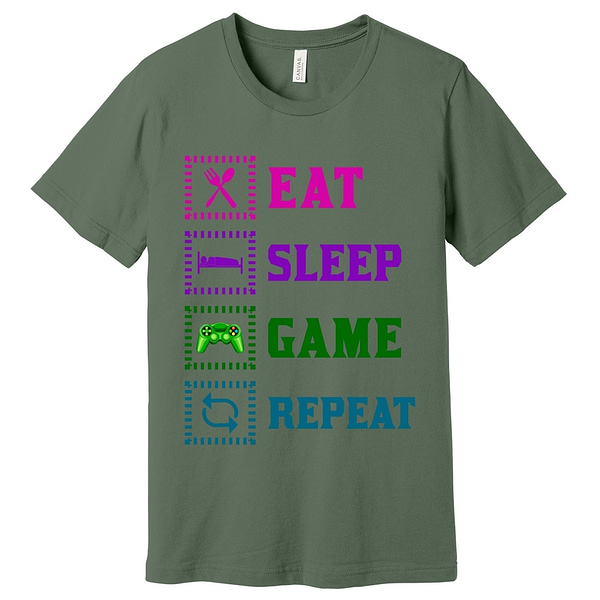 Eat Sleep Game Repeat T-Shirt Assorted Colors - Image 3